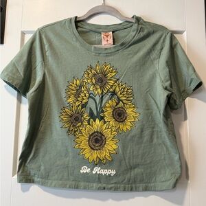 Self Esteem Green Crop Tee with Sunflower Design